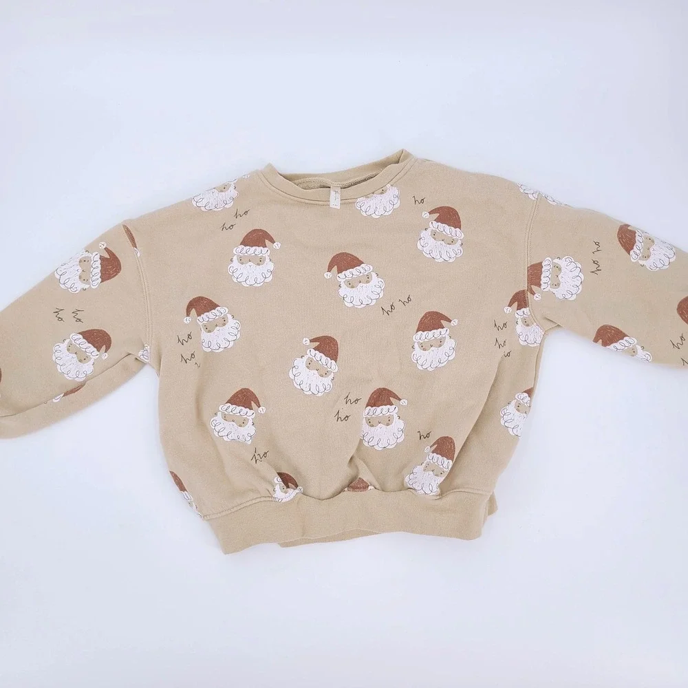 Rylee + Cru Santa Ho Ho Ho‎ Sweatshirt Sand Neutral Holiday Christmas 4-5Y